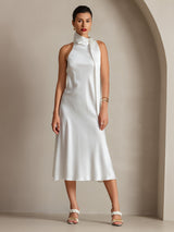 [أبيض] SilkSilky-SA Sleeveless Tie Neck فساتين نسائية 004