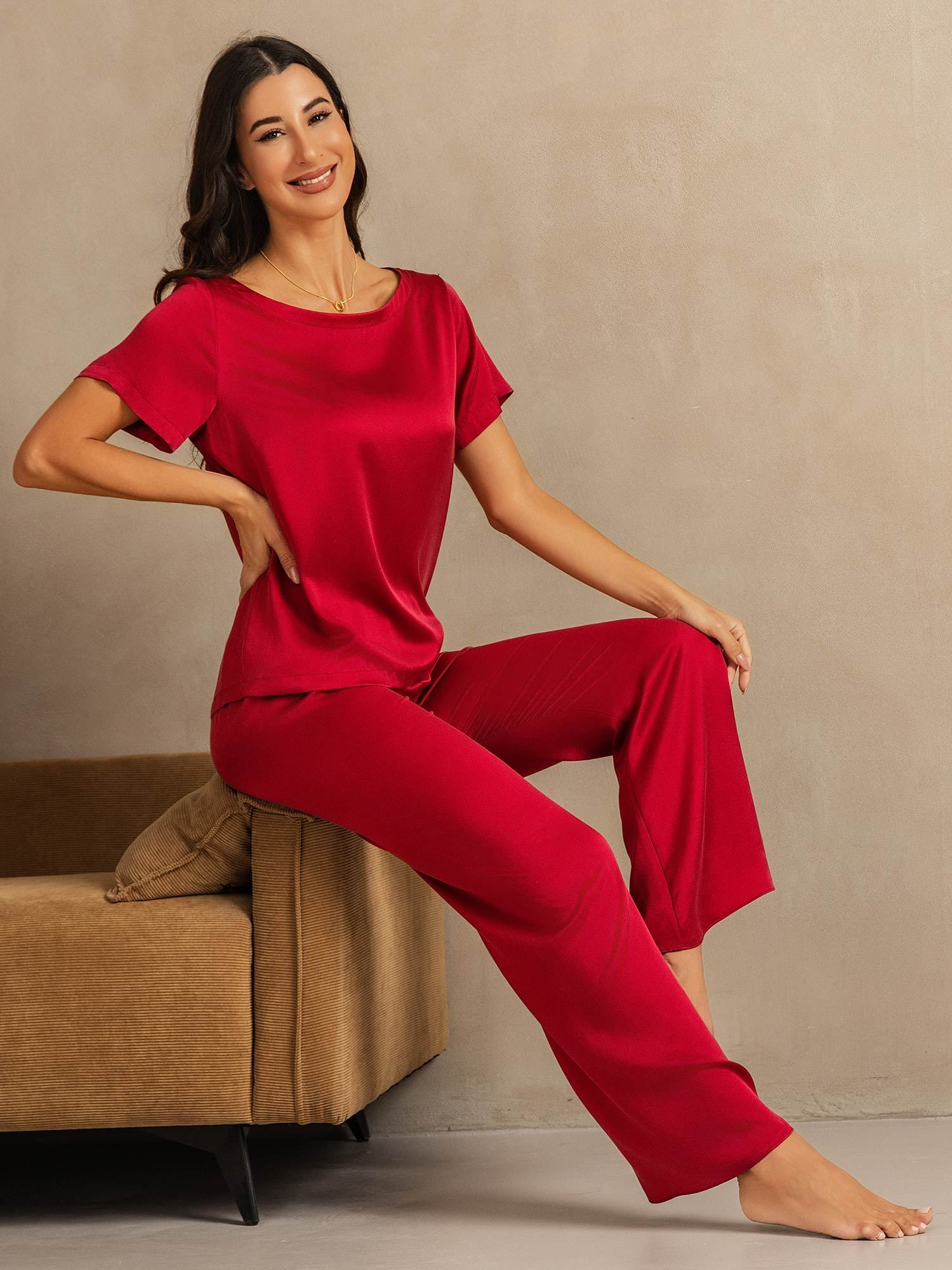 [خمر] SilkSilky-SA 19Momme الحرير Womens Pajamas 007