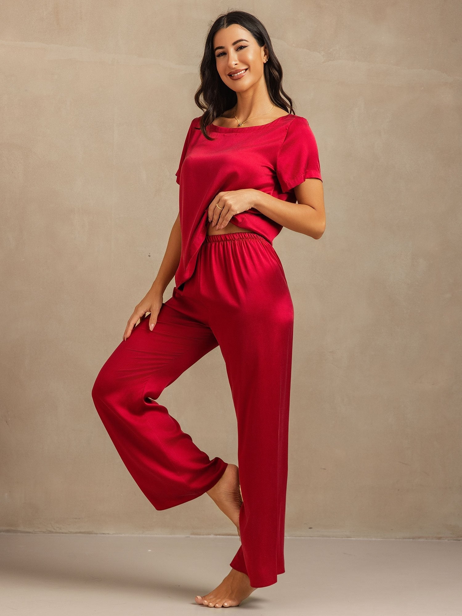 [خمر] SilkSilky-SA 19Momme الحرير Womens Pajamas 003