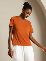 [البرتقالي] SilkSilky-SA Short Sleeve V Neck تي شيرت نسائية 003