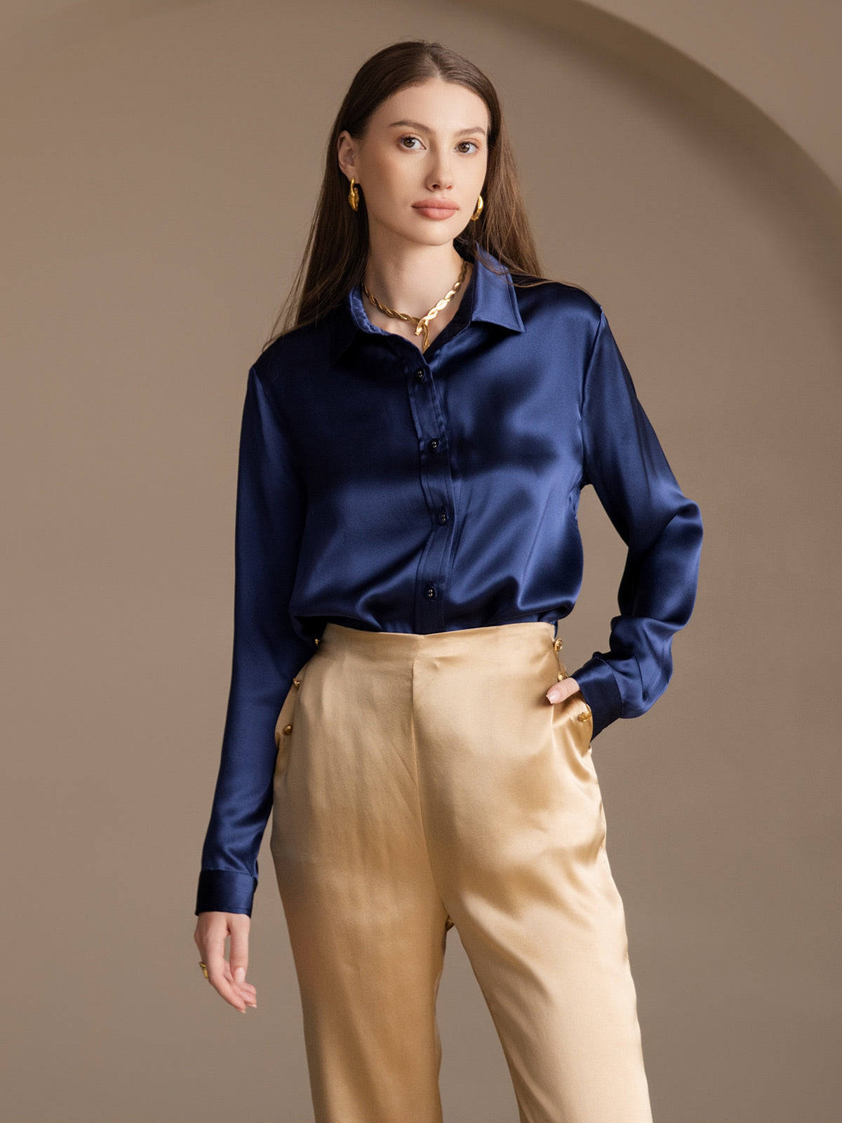 [شامبانيا] SilkSilky-SA 19Momme الحرير Womens Pants 009