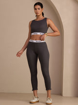 [رمادي] SilkSilky-SA Sleeveless Crew Neck Women's Outfit Sets 006