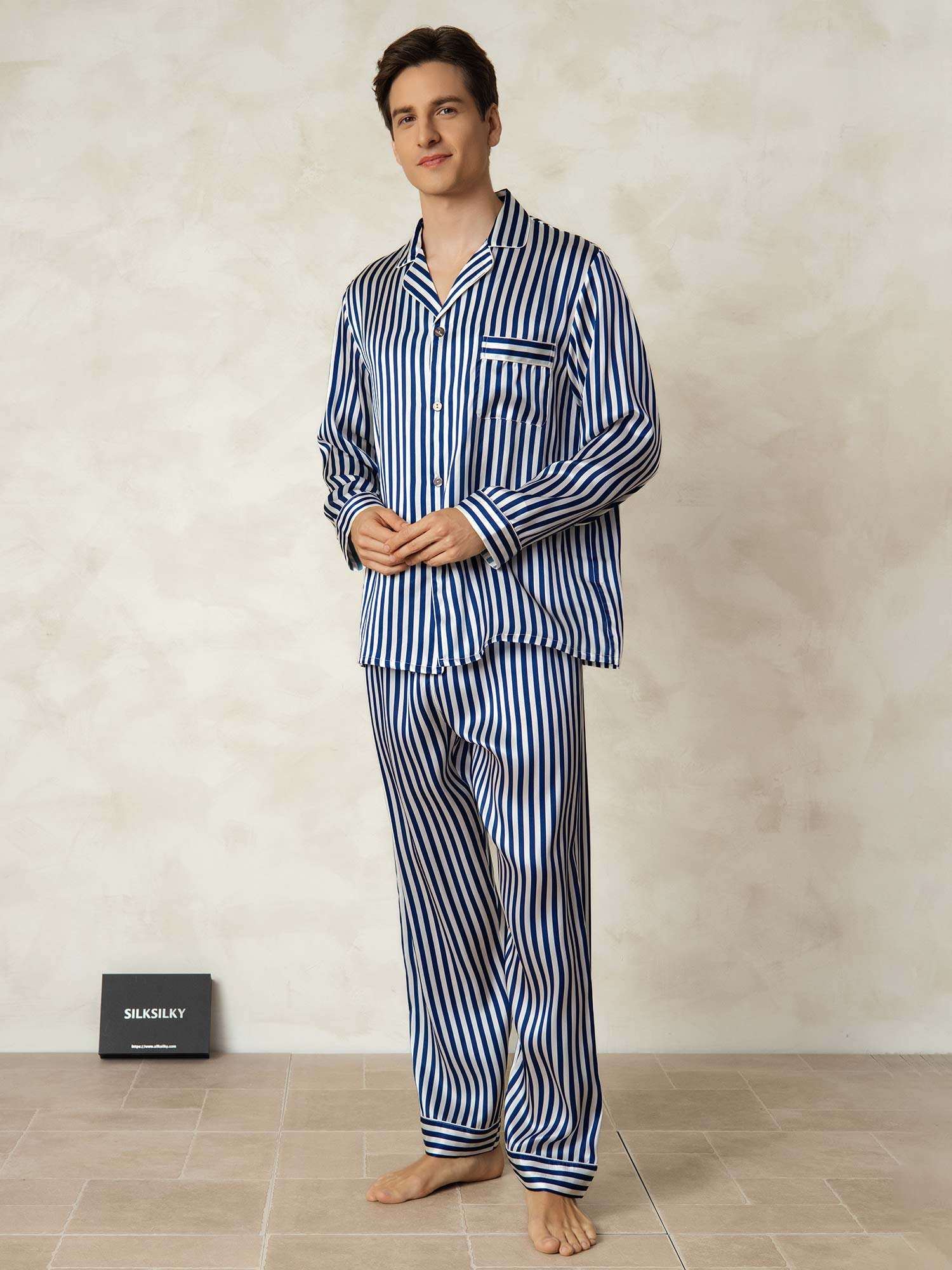 [الخط البحري] SilkSilky-SA 19Momme الحرير الخالص Mens Pajamas 003