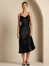[أسود] SilkSilky-SA Sleeveless V Neck فساتين نسائية 004