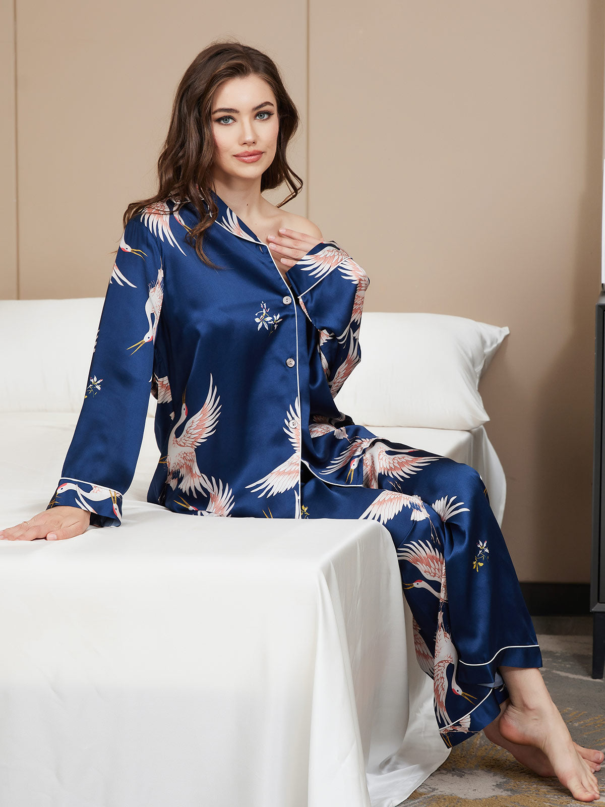 [أزرق غامق] SilkSilky-SA 19Momme الحرير الخالص Womens Pajamas 006