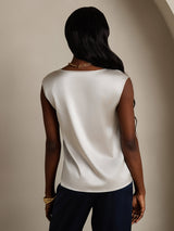 [رمادي فاتح] SilkSilky-SA Cap Sleeve Round Neck تي شيرت نسائية 002