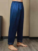 [أزرق غامق] SilkSilky-SA الحرير الخالص Mens Sleep Bottoms 005,