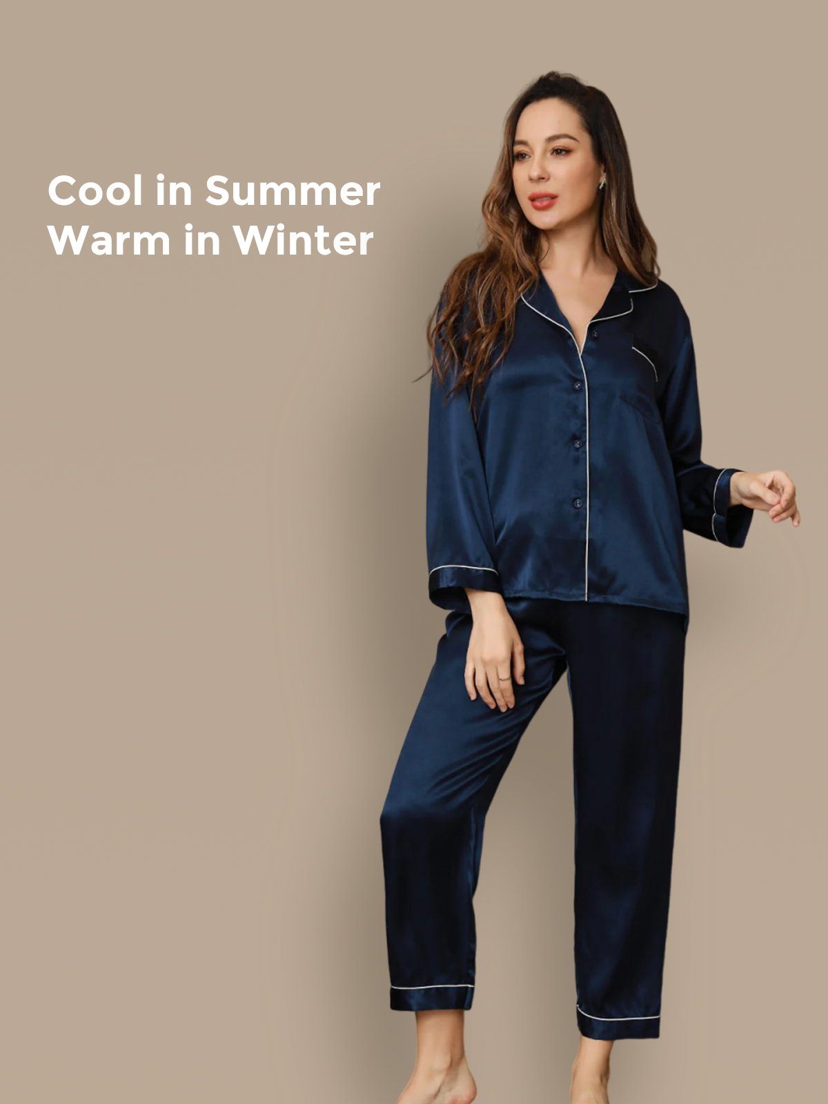 [أزرق غامق] SilkSilky-SA الحرير الخالص Womens Pajamas 001