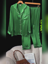 SilkSilky-SA Long Sleeve Lapel Collar طقم بيجامة نسائي video 001