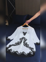 SilkSilky-SA 3/4 Sleeve V Neck رداء الحمام وقميص النوم video 001