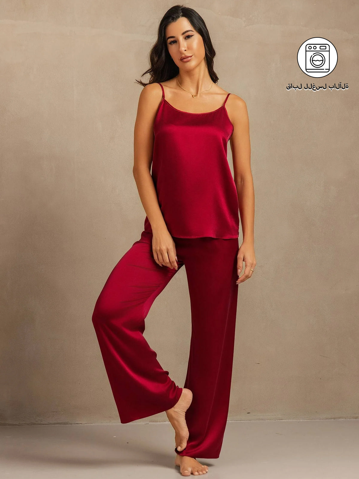 19Momme قميص حمالات سباغيتي من حرير قابل للغسل و بنطال واسع الساق مجموعة