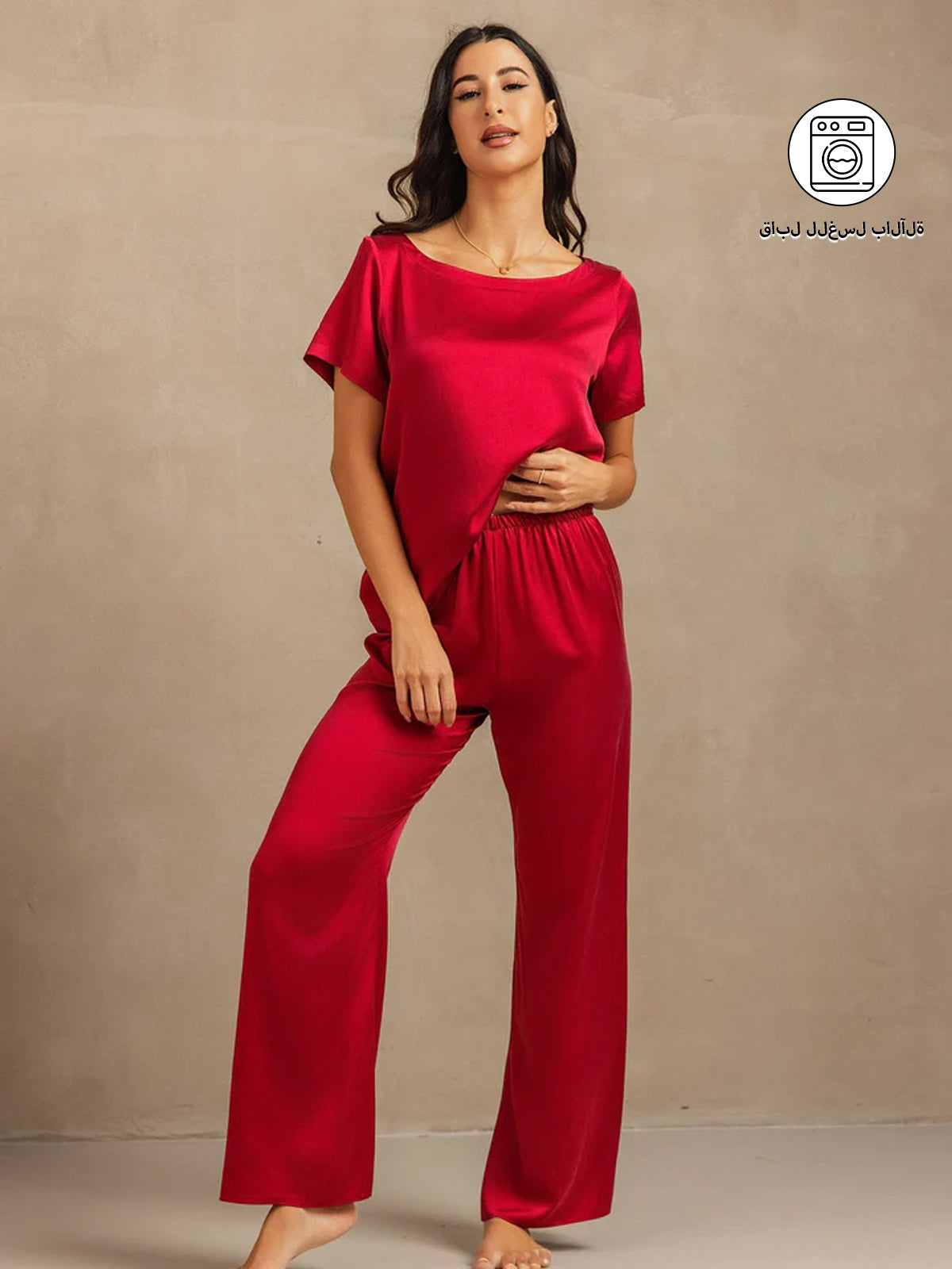 19 Momme بيجاما قصيرة الأكمام للنساء من حرير قابل للغسيل