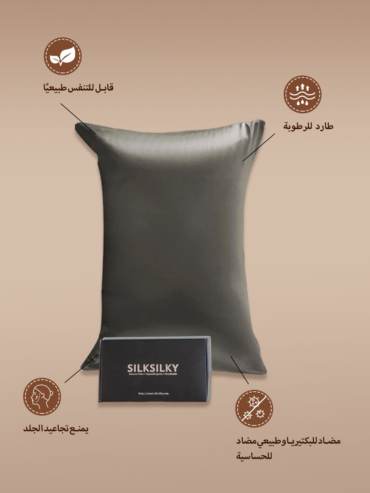 [الرمادي الداكن] SilkSilky-SA 30Momme الحرير الخالص Pillowcase 002