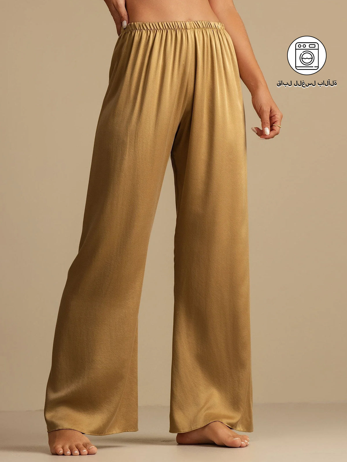 بنطال نوم نسائي واسع من الحرير القابل للغسل 19Momme مع خصر مرن