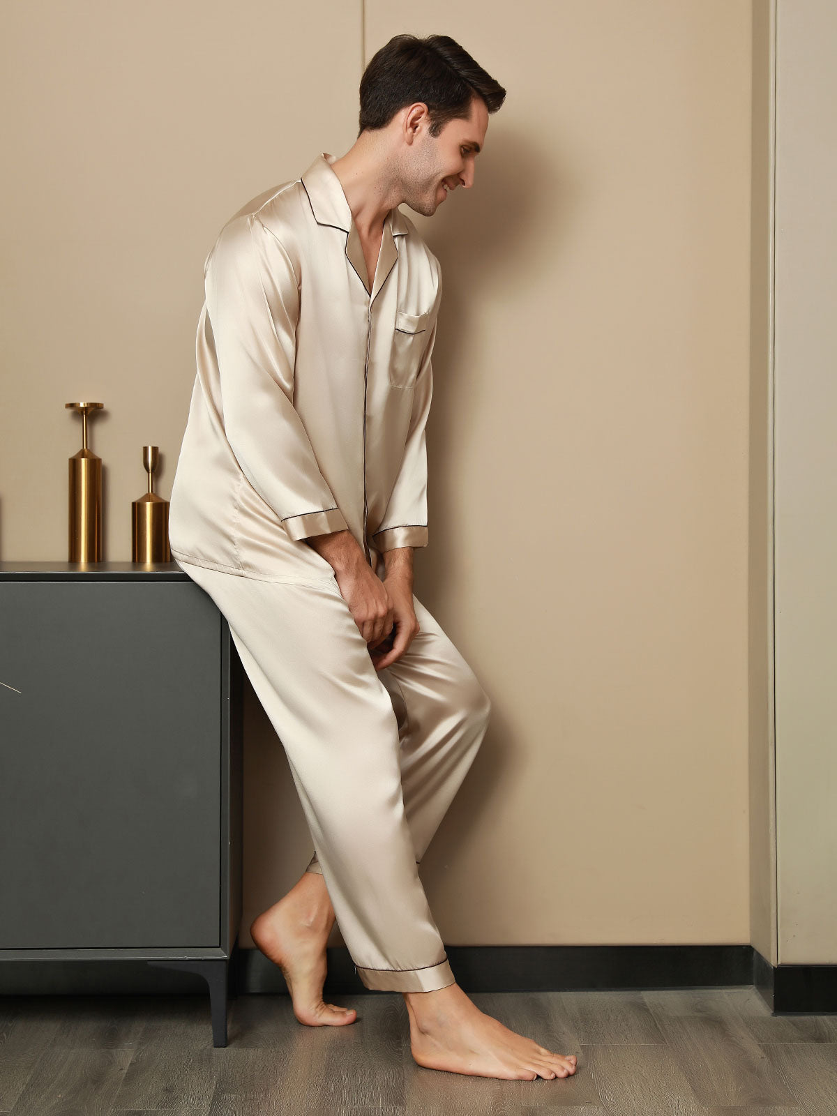 SilkSilky SA Silk Long Sleeve Mens Pajamas بنيفاتح 007