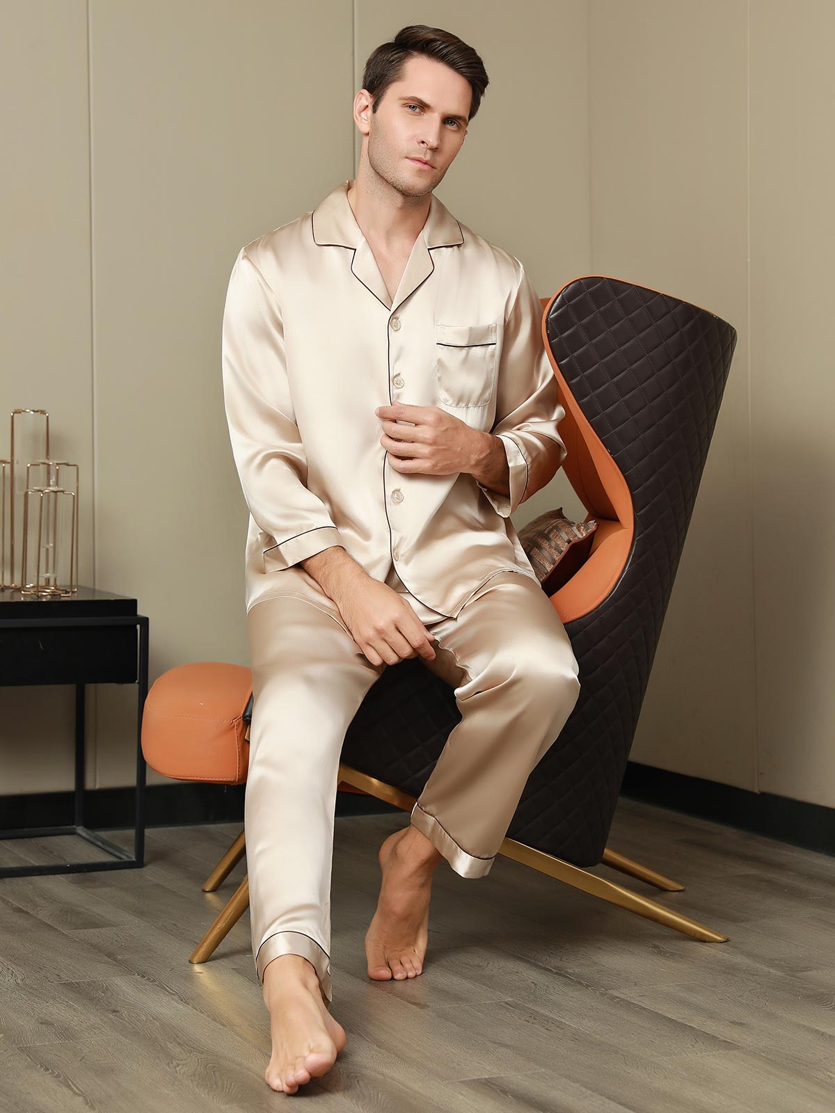 SilkSilky SA Silk Long Sleeve Mens Pajamas بنيفاتح 009