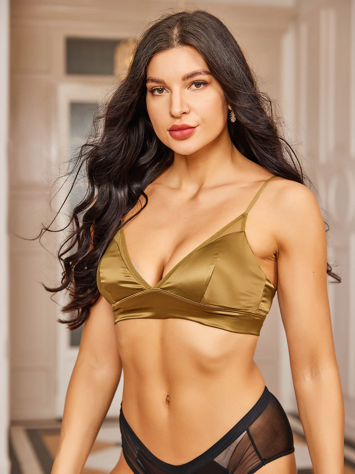 SilkSilky SA محبوك الحرير Bra أخضر 003