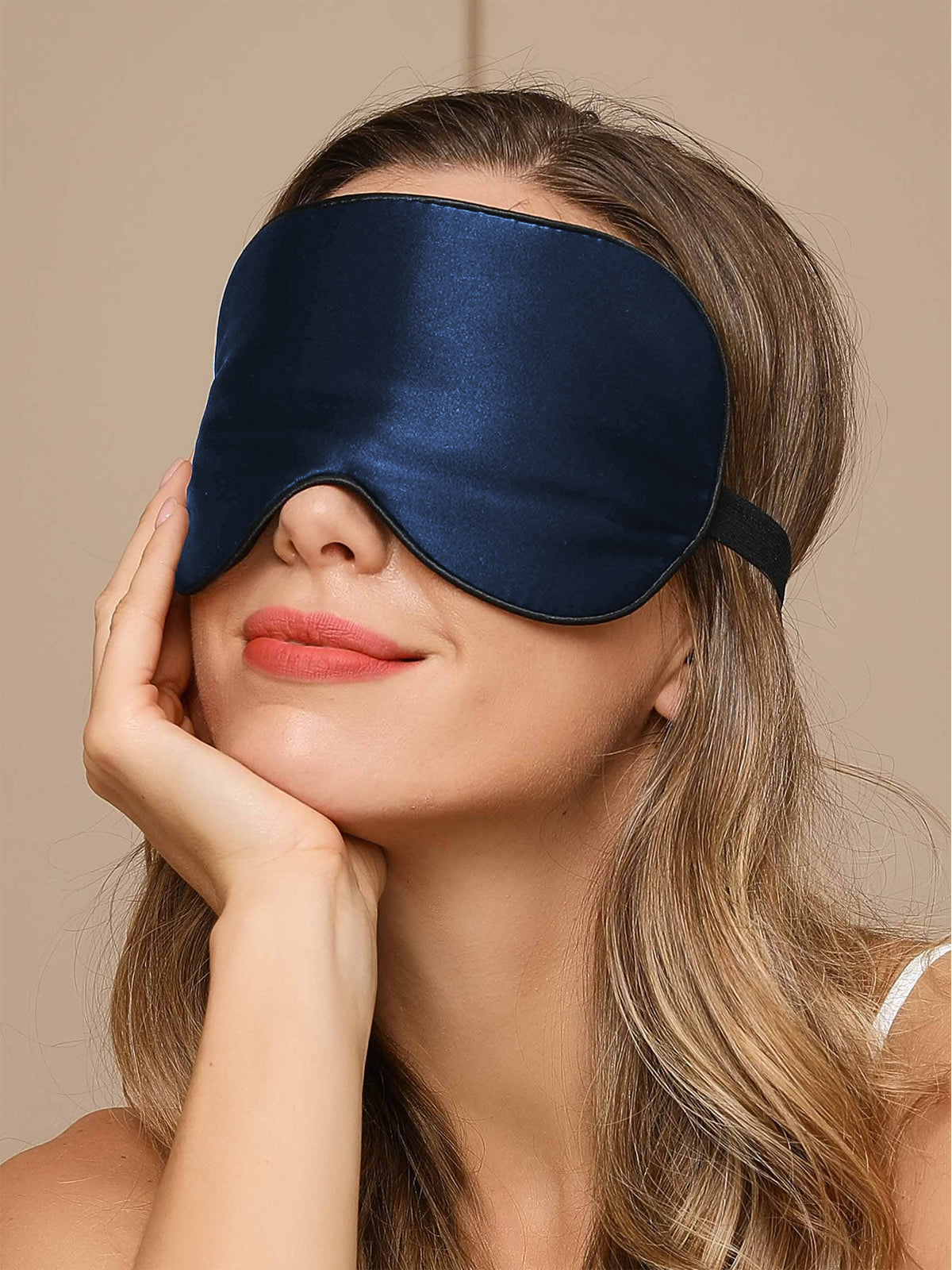 SilkSilky SA 19Momme الحرير الخالص Eye Mask أزرقغامق 003