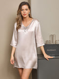 SilkSilky SA Pure Silk Half Sleeve V Neck باس النوم اللونالبيج 001