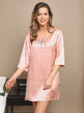 SilkSilky SA Pure Silk Half Sleeve V Neck باس النوم لونالقرنفل 004