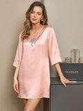 SilkSilky SA Pure Silk Half Sleeve V Neck باس النوم لونالقرنفل 001