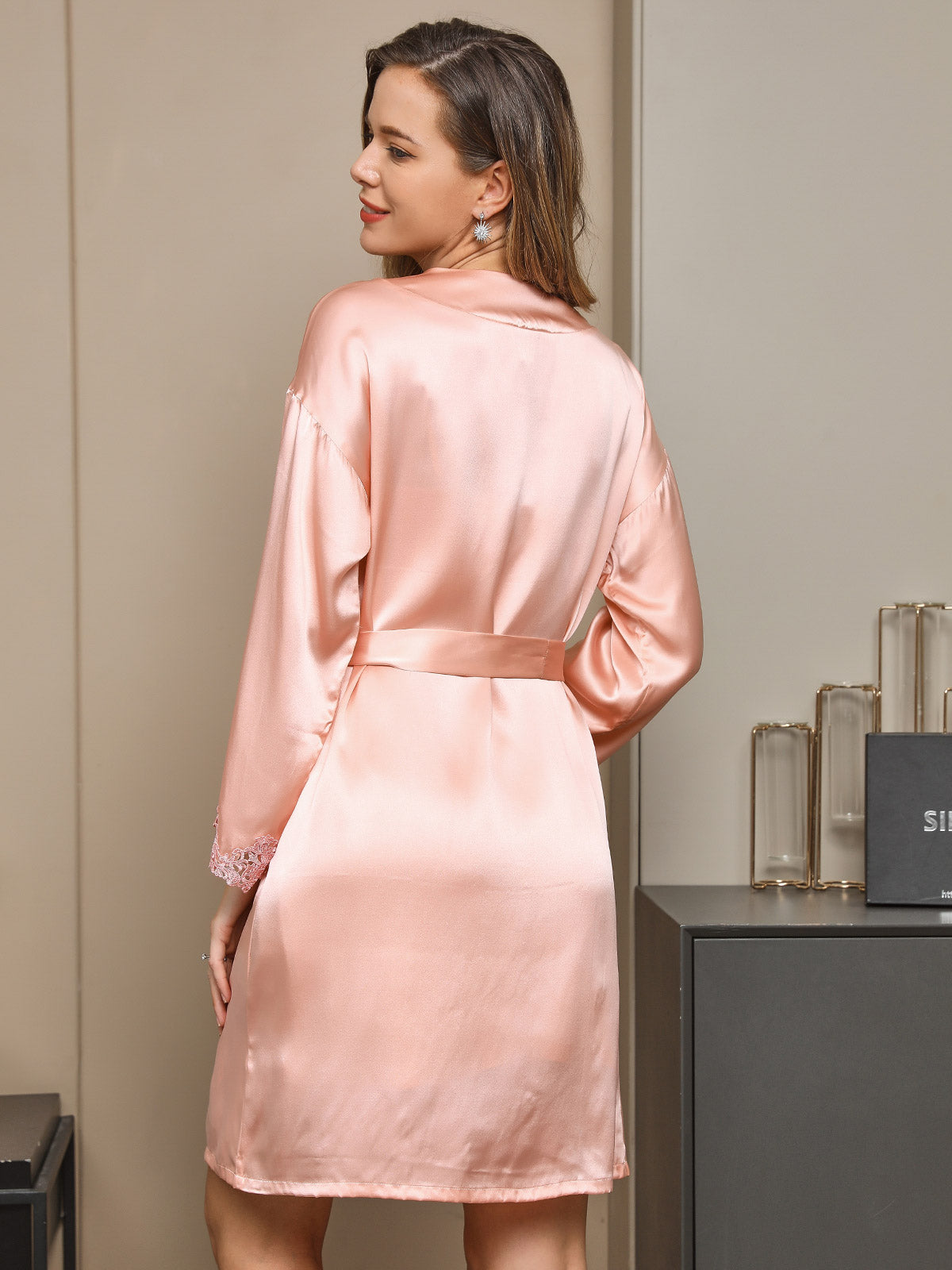 [لونالقرنفل] SilkSilky-SA الحرير الخالص الأكمام الطويلة Nightgown&Robe Set 002