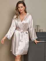 [اللونالبيج] SilkSilky-SA الحرير الخالص الأكمام الطويلة Nightgown&Robe Set 004
