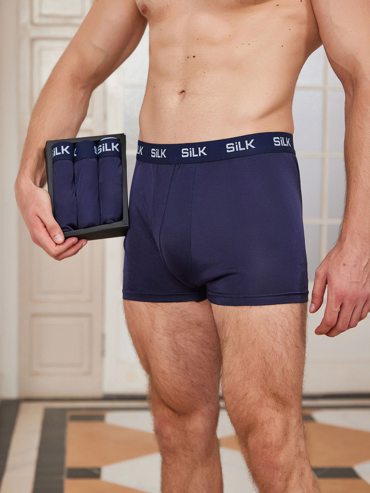 [أزرق غامق] SilkSilky-SA محبوك الحرير Mens Underwear 002