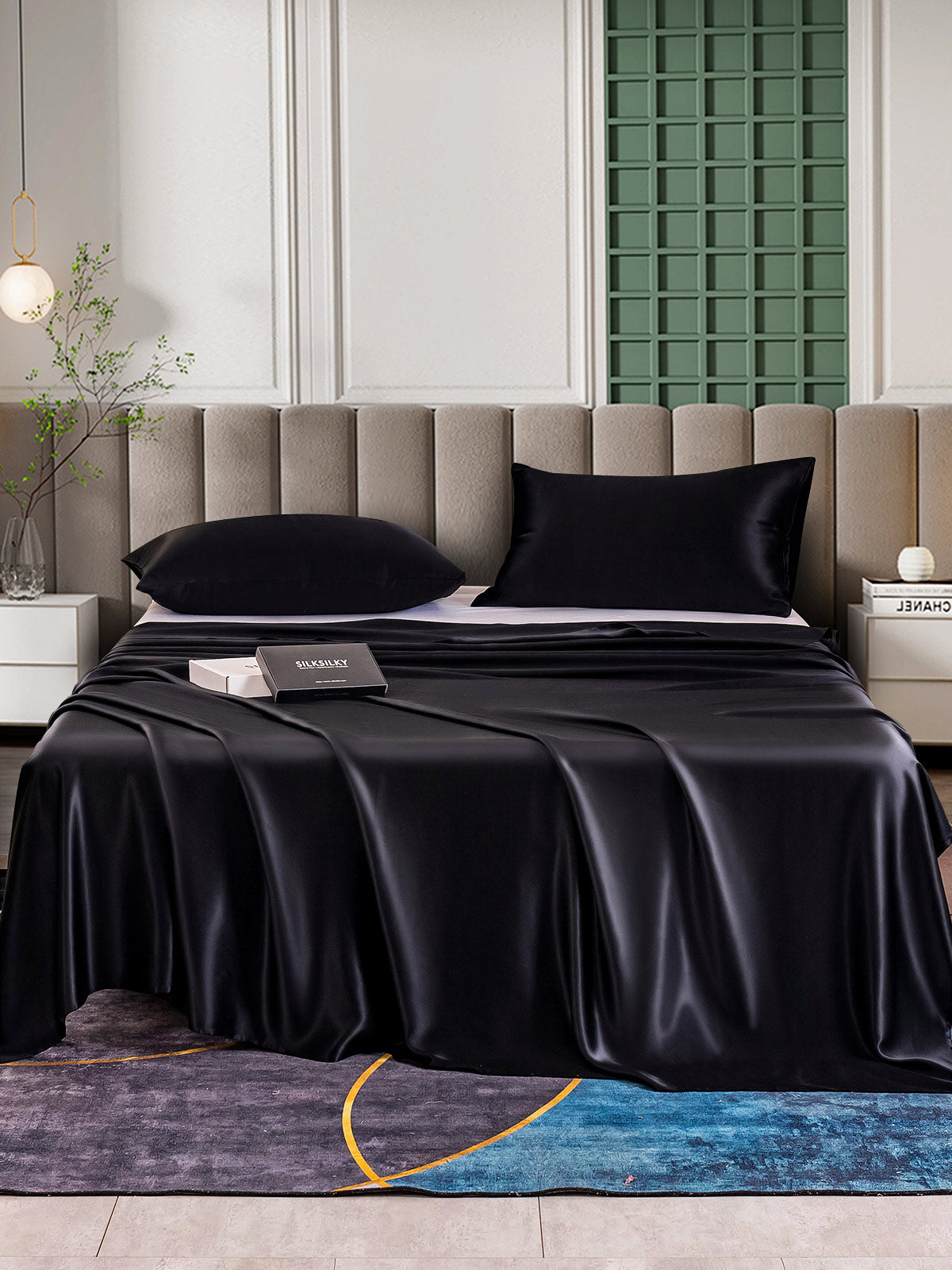 [أسود] SilkSilky-SA 25Momme الحرير الخالص Bedding Set 001