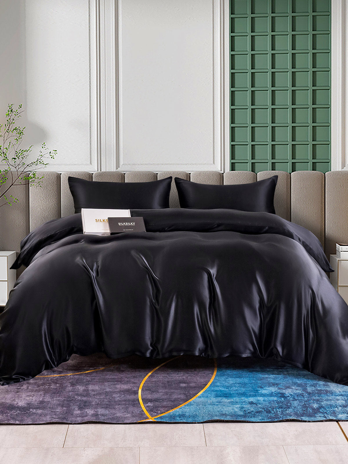 [أسود] SilkSilky-SA 25Momme الحرير الخالص Bedding Set 002