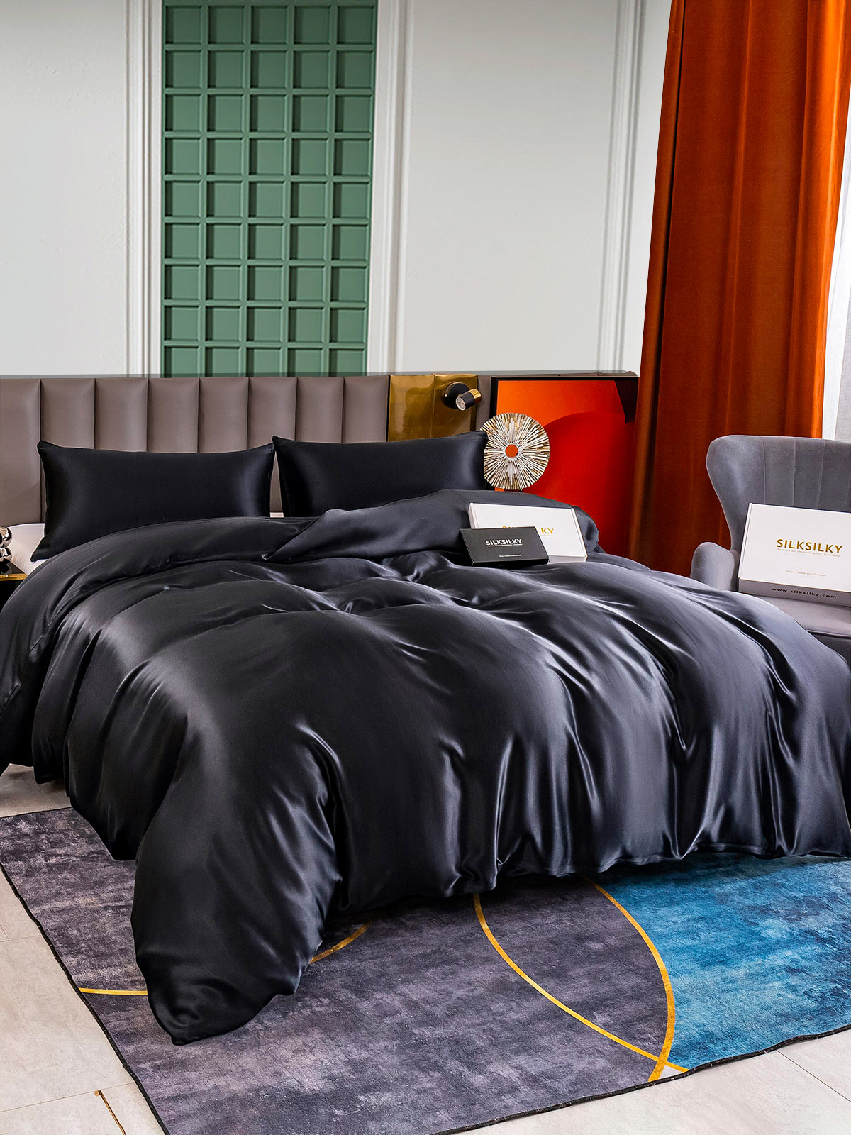 [أسود] SilkSilky-SA 25Momme الحرير الخالص Bedding Set 003