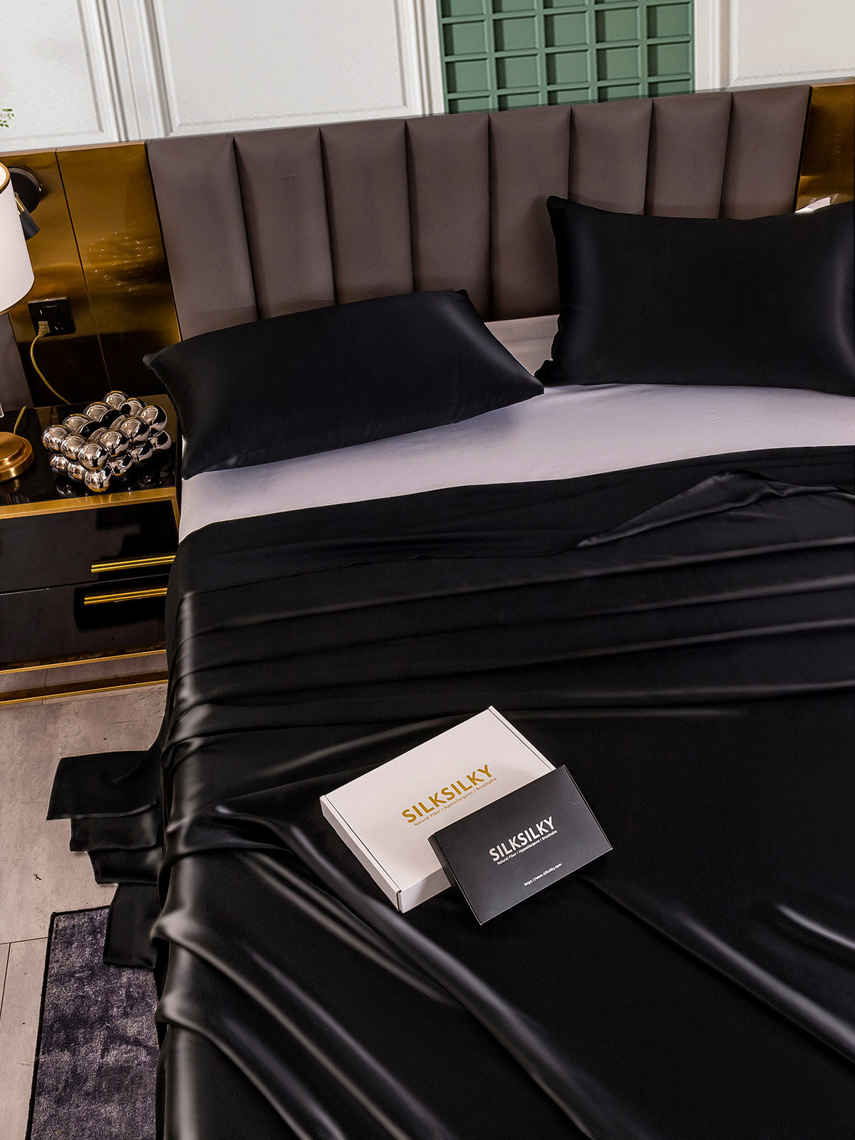 [أسود] SilkSilky-SA 25Momme الحرير الخالص Bedding Set 005