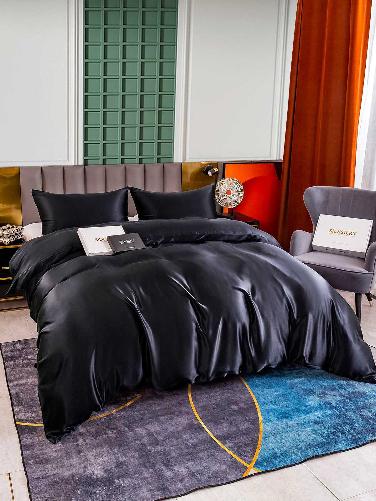 [أسود] SilkSilky-SA 25Momme الحرير الخالص Bedding Set 005