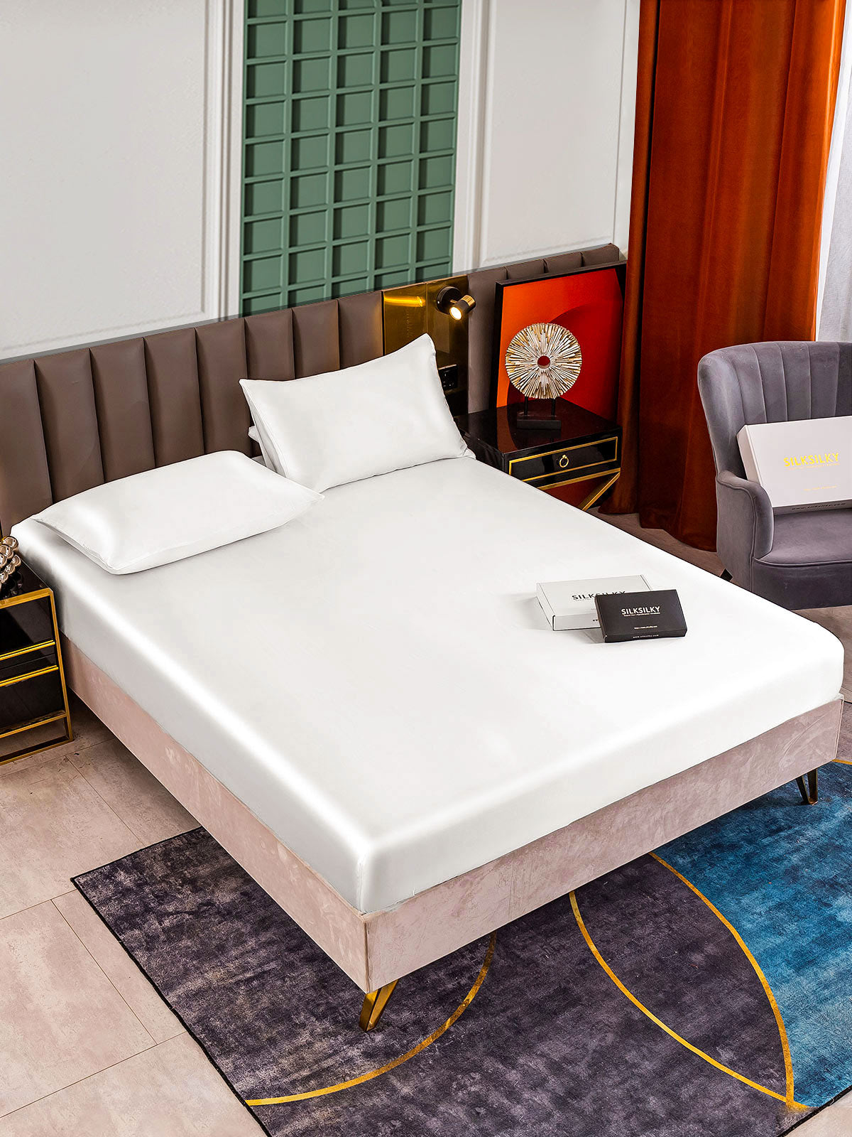 [أبيض] SilkSilky-SA 25Momme الحرير الخالص Bedding Set 001