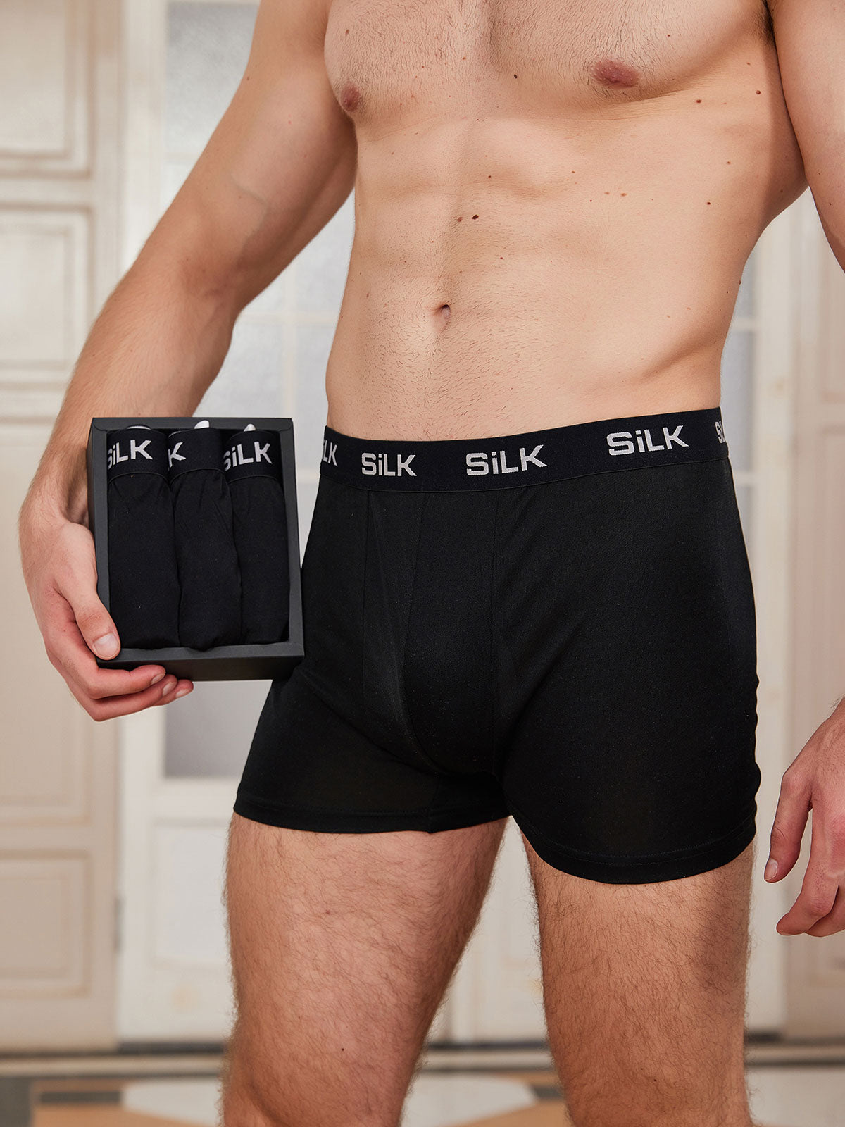 [أسود] SilkSilky-SA محبوك الحرير Mens Underwear 001