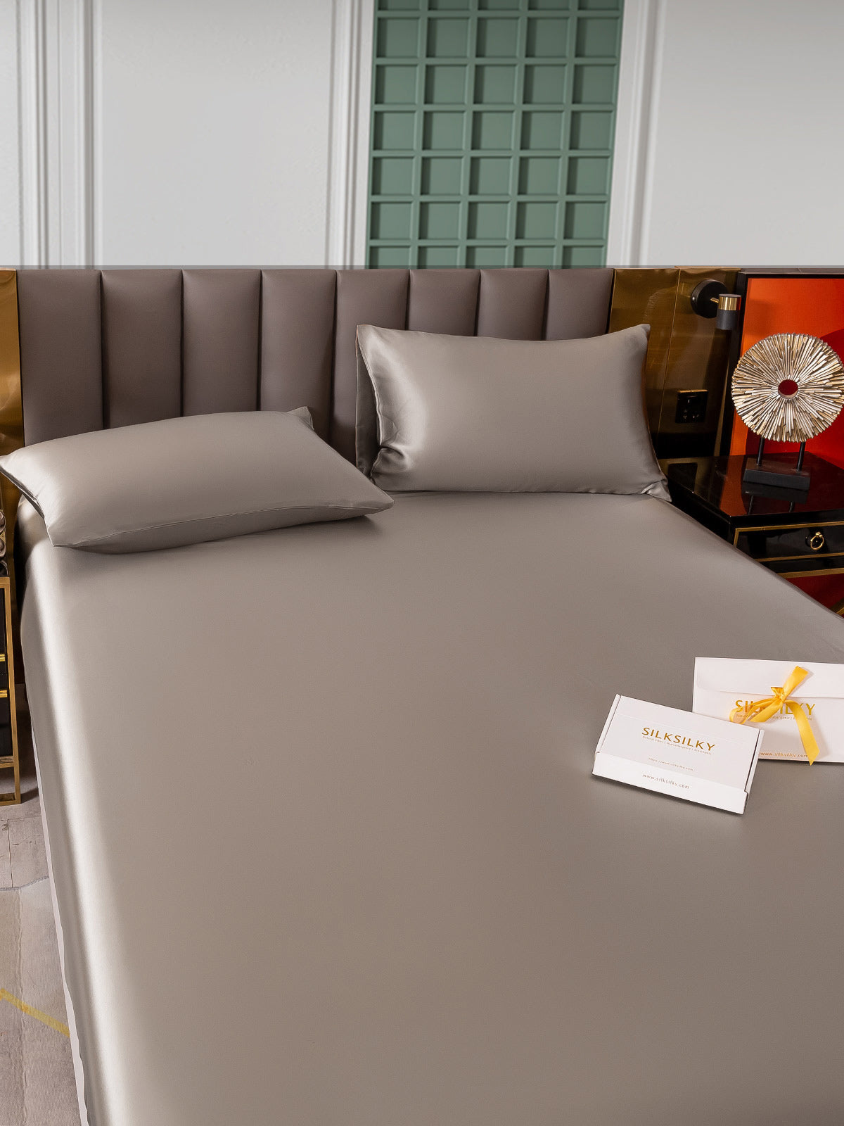 [رمادي] SilkSilky-SA 25Momme الحرير الخالص Bedding Set 003