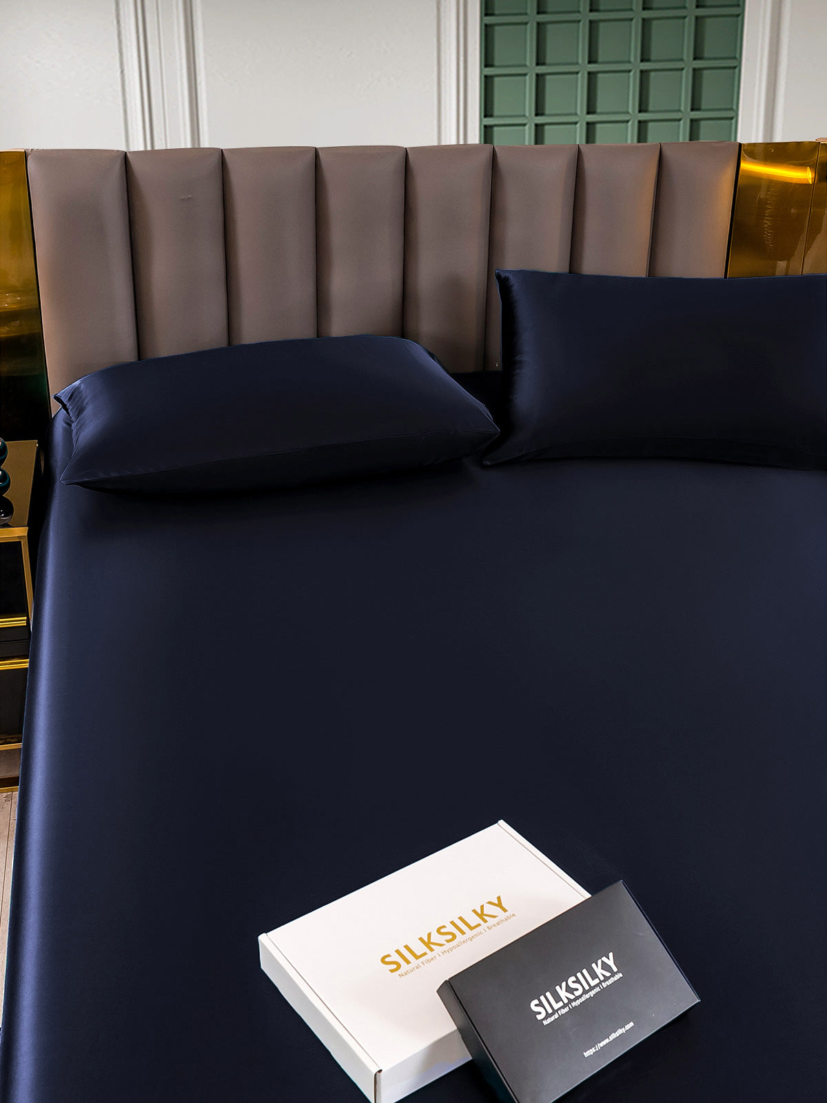 [أزرق غامق] SilkSilky-SA 25Momme الحرير الخالص Bedding Set 003