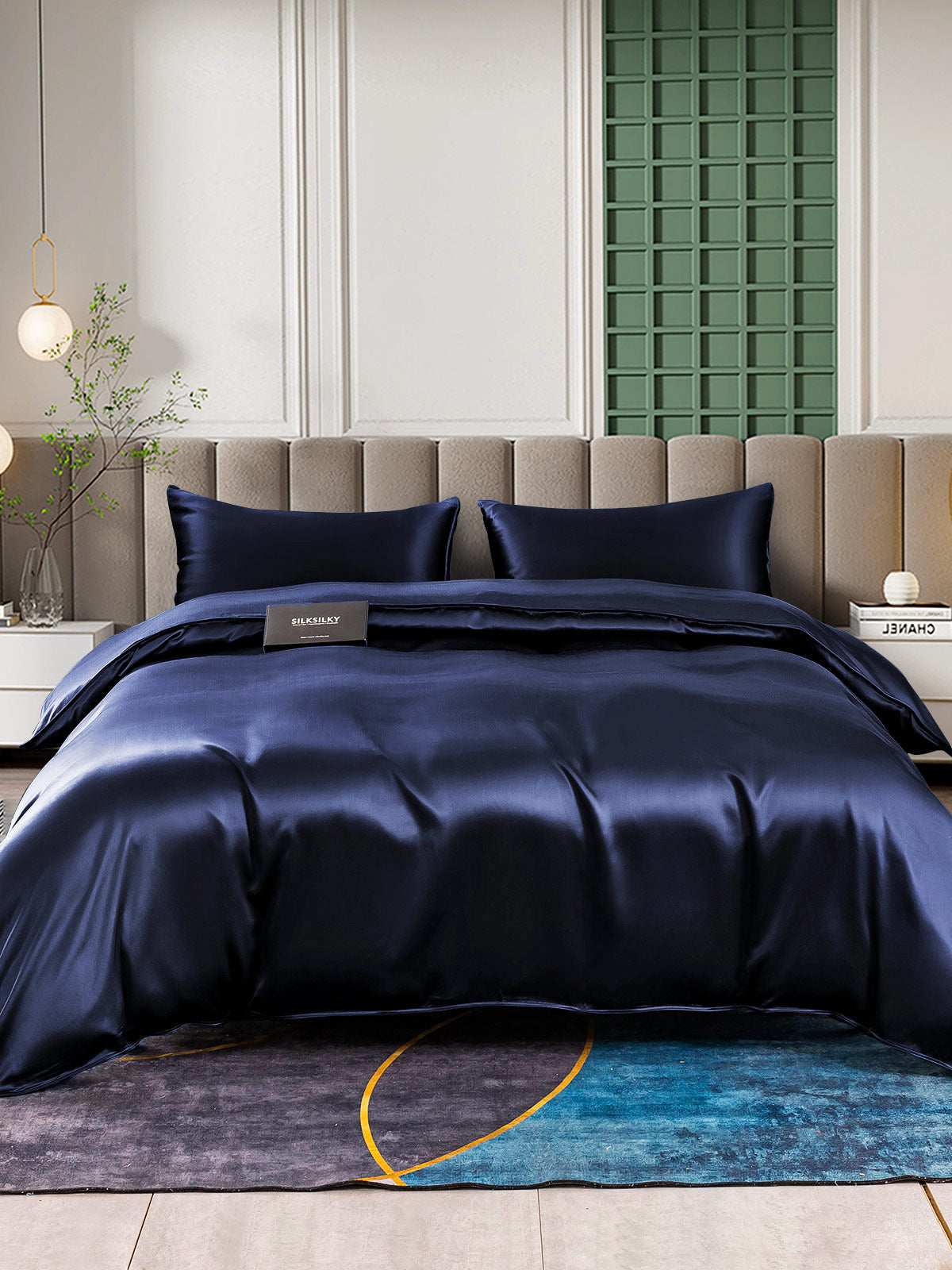 [أزرق غامق] SilkSilky-SA 25Momme الحرير الخالص Bedding Set 002