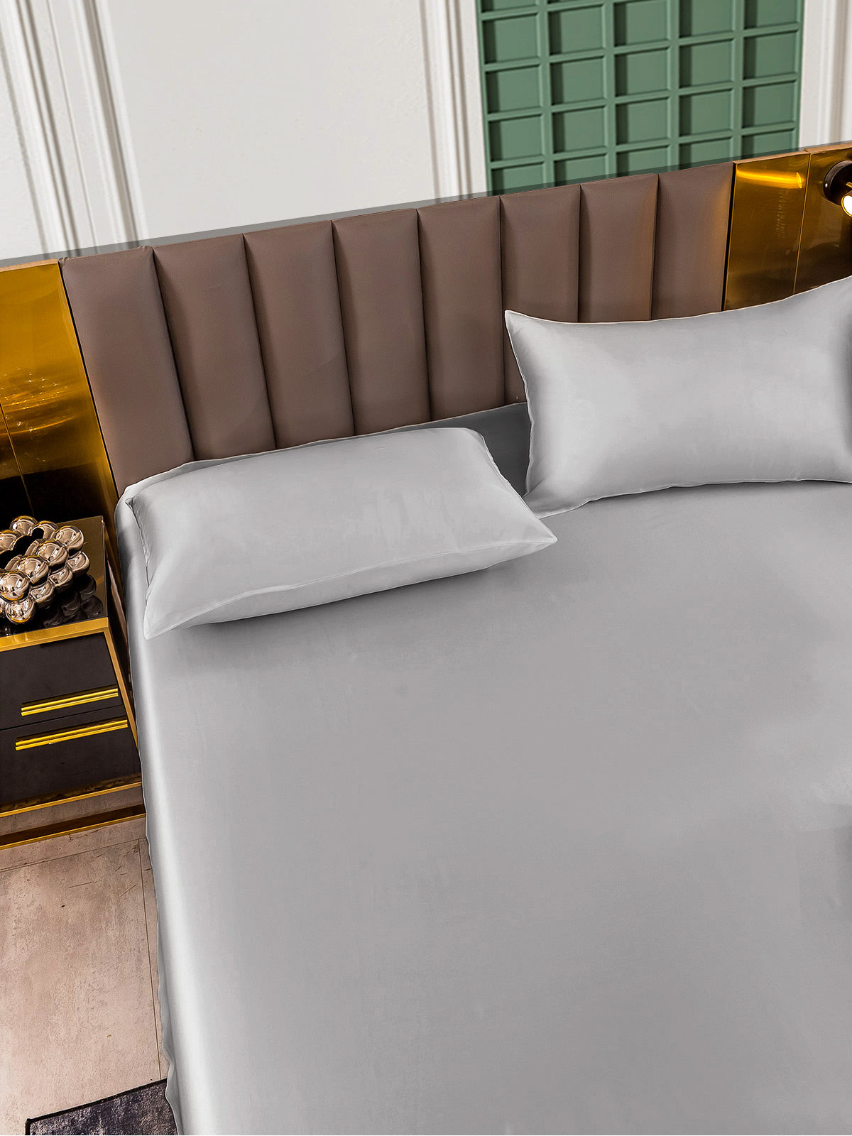 [فضة] SilkSilky-SA 25Momme الحرير الخالص Bedding Set 003