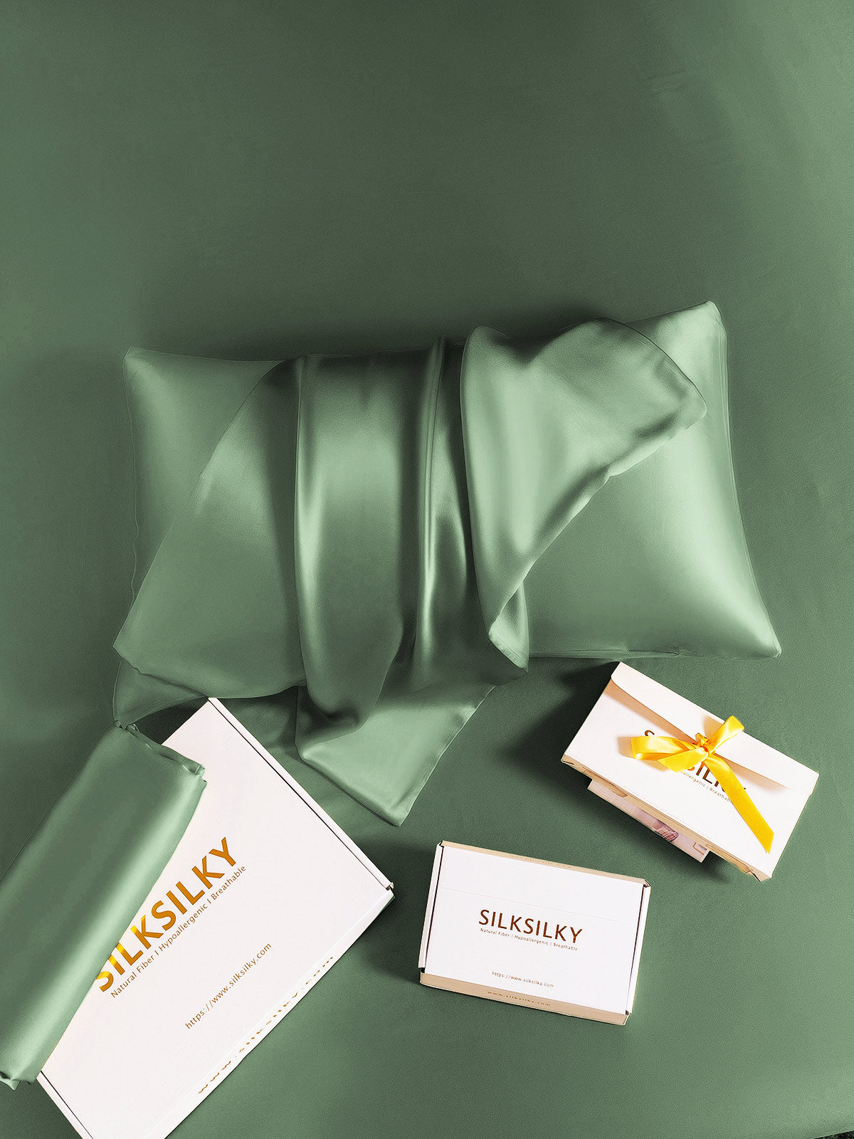 [أخضر رمادي] SilkSilky-SA 30Momme الحرير الخالص Pillowcase 003