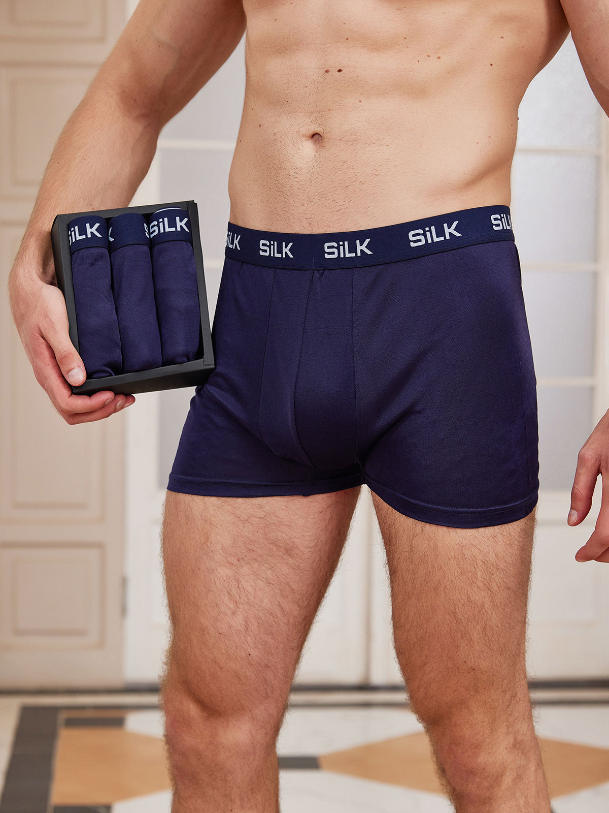 [أزرق غامق] SilkSilky-SA محبوك الحرير Mens Underwear 001