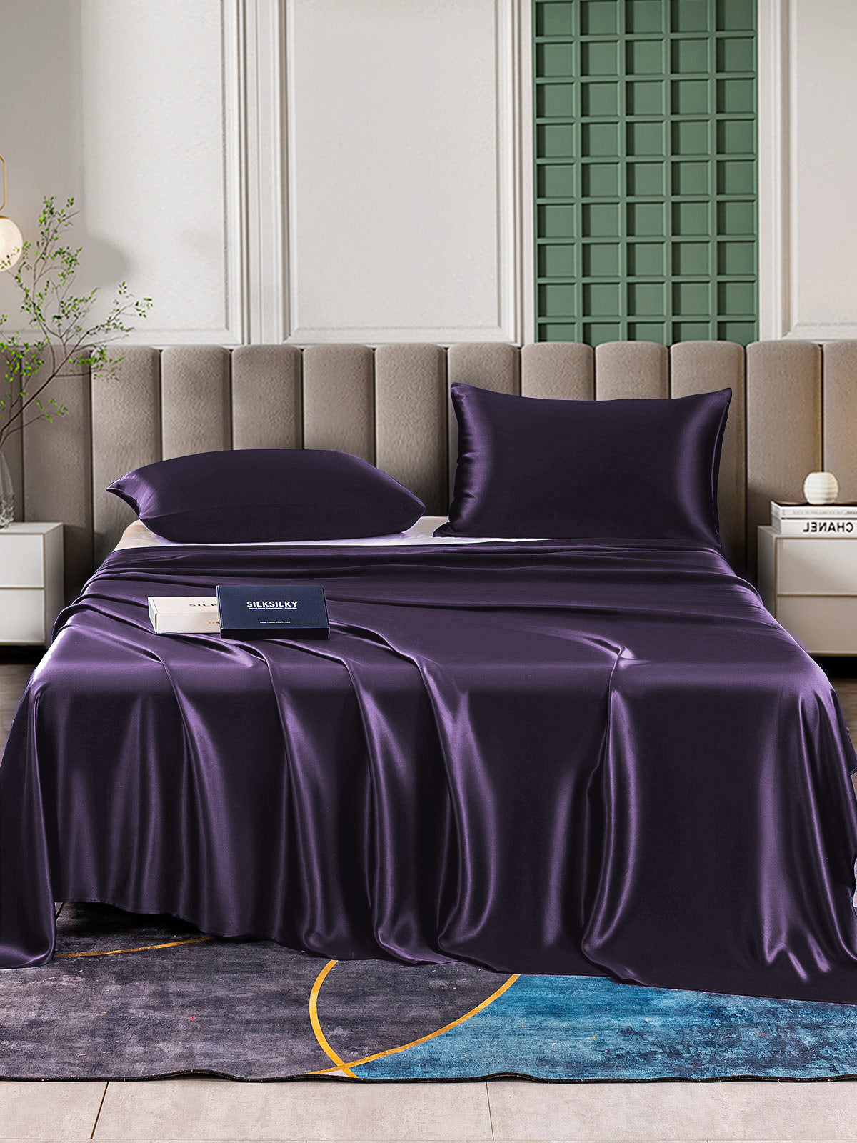 [الأرجواني الداكن] SilkSilky-SA 25Momme الحرير الخالص Bedding Set 001