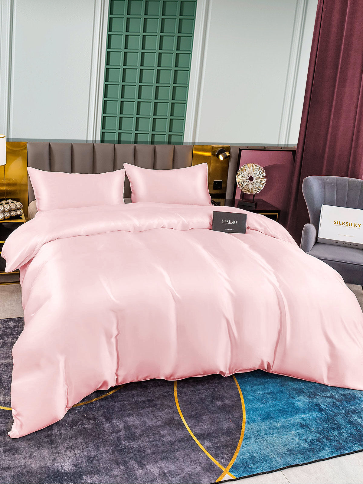 [لون القرنفل] SilkSilky-SA 25Momme الحرير الخالص Bedding Set 003