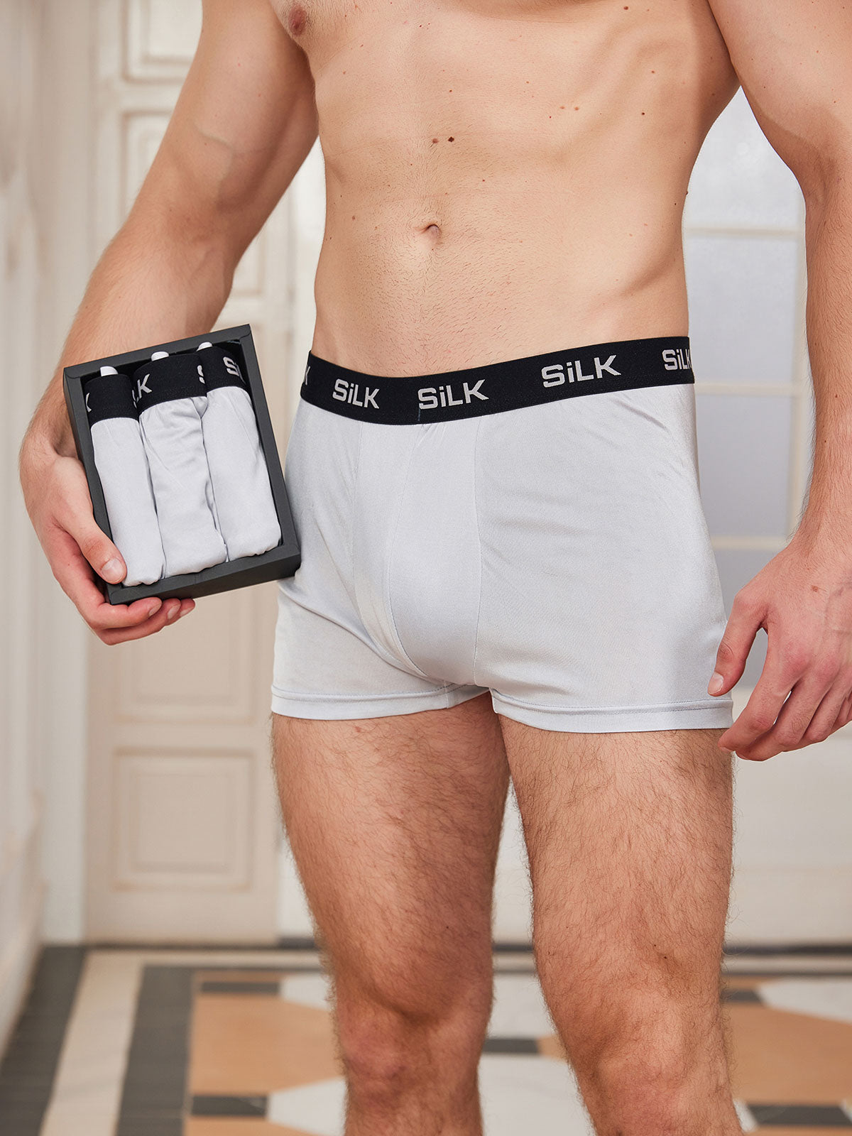 [رمادي] SilkSilky-SA محبوك الحرير Mens Underwear 001