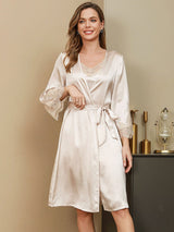 [عاج] SilkSilky-SA الحرير الخالص أكمام بثلاثة أرباع الأطوال Womens Robe 001