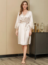 [عاج] SilkSilky-SA الحرير الخالص أكمام بثلاثة أرباع الأطوال Womens Robe 004