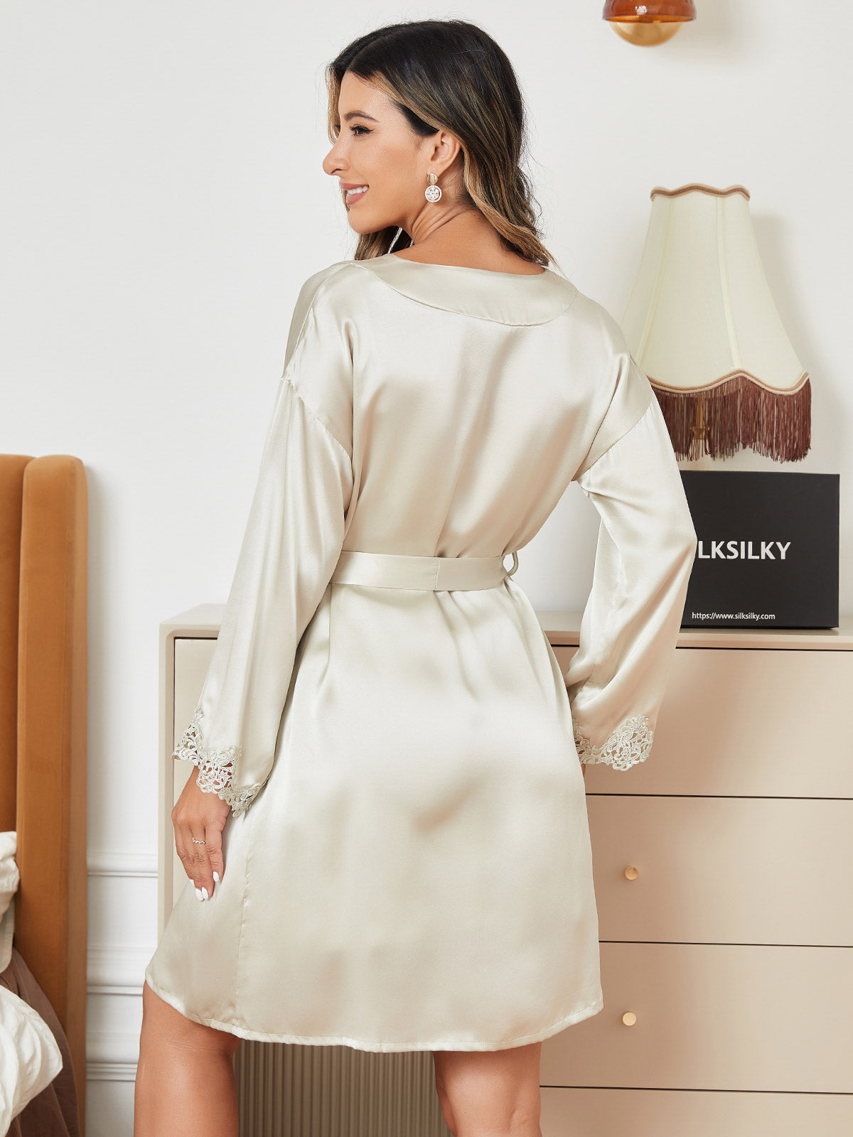 [نعناع] SilkSilky-SA Pure Silk Long Sleeve Nightgown&Robe Set 002