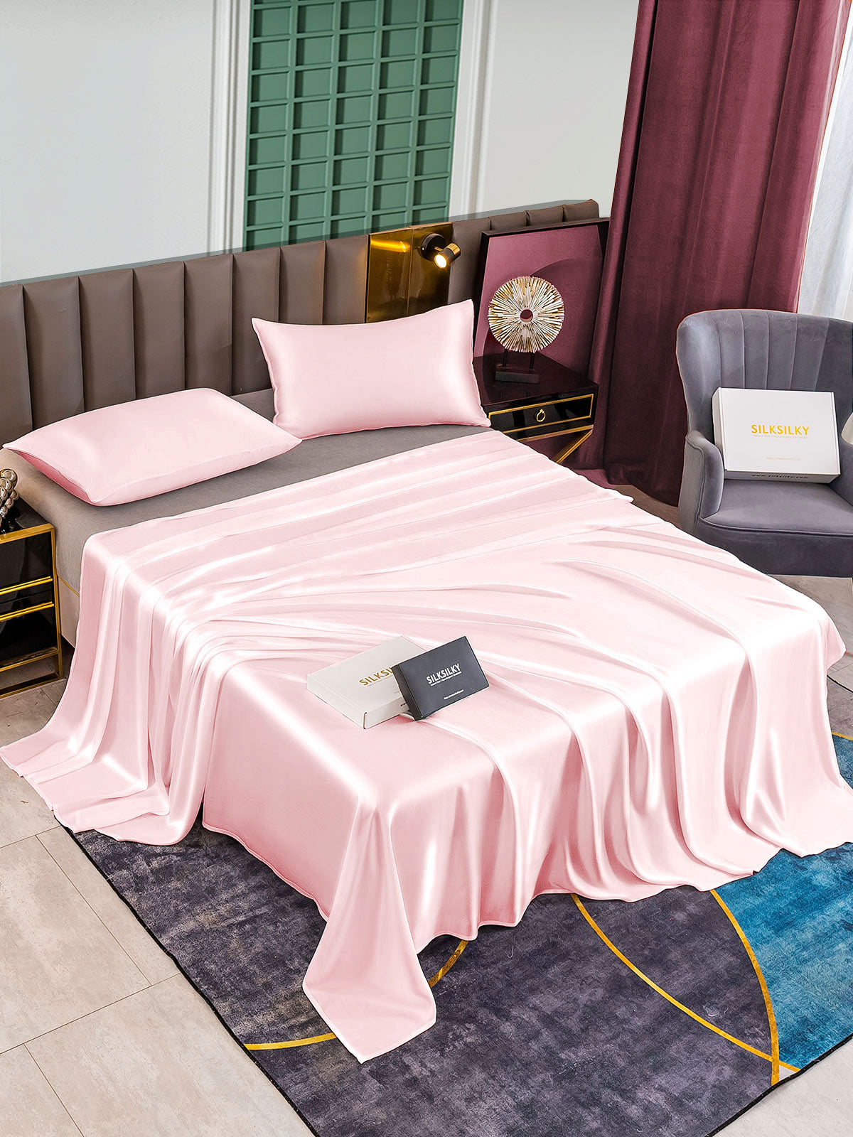 [لون القرنفل] SilkSilky-SA 25Momme الحرير الخالص Bedding Set 002