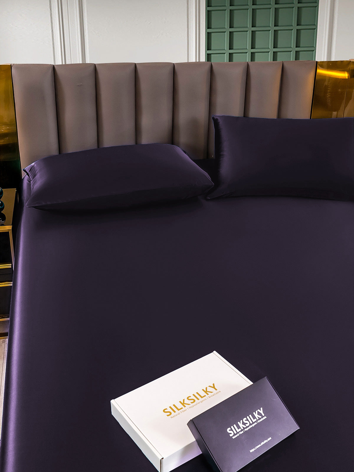 [الأرجواني الداكن] SilkSilky-SA 25Momme الحرير الخالص Bedding Set 003