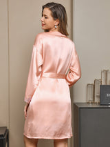 [لونالقرنفل] SilkSilky-SA الحرير الخالص الأكمام الطويلة Nightgown&Robe Set 002